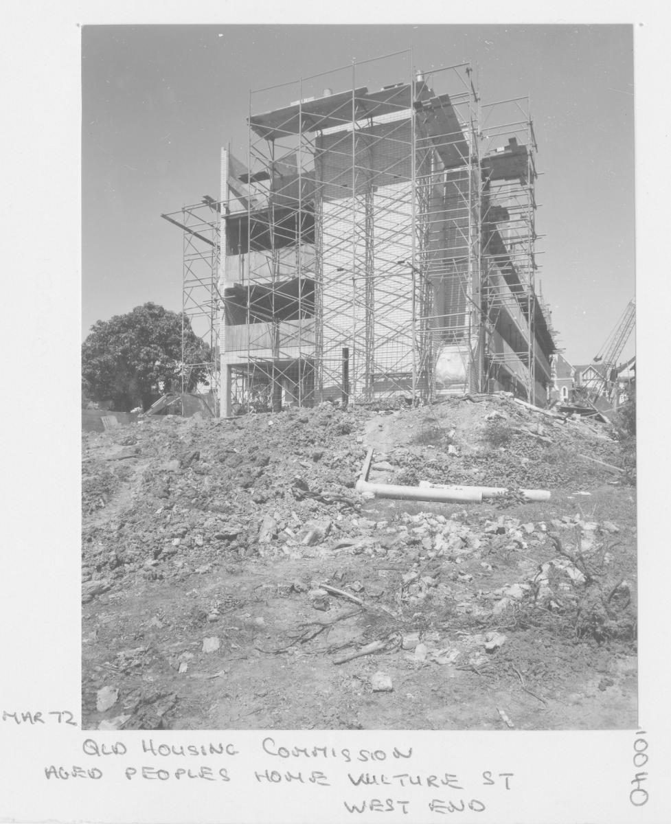 Construction of Queensland Housing Commission aged people's home complex on Vulture St at West End - Brisbane, March 1972