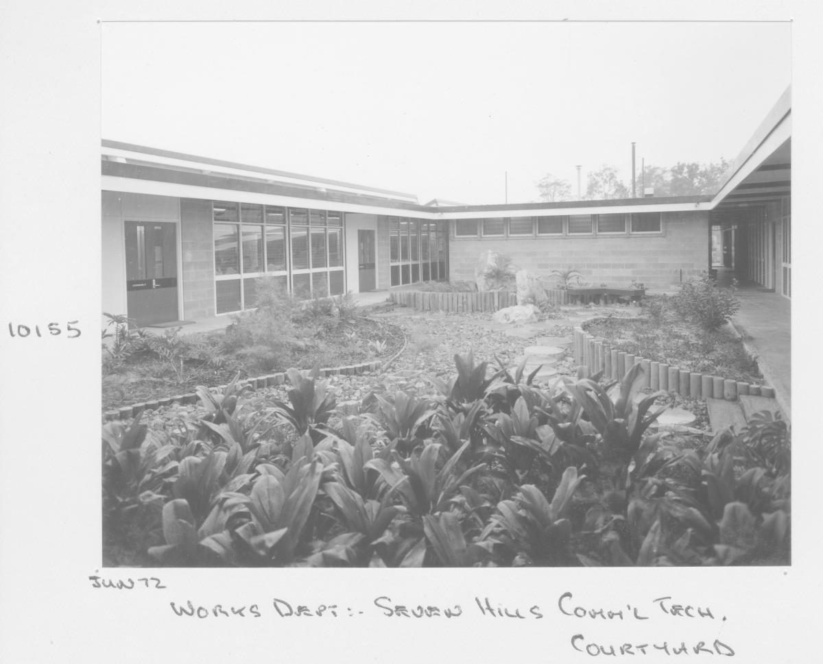 Seven Hills Commercial Technical College courtyard - Brisbane, June 1972