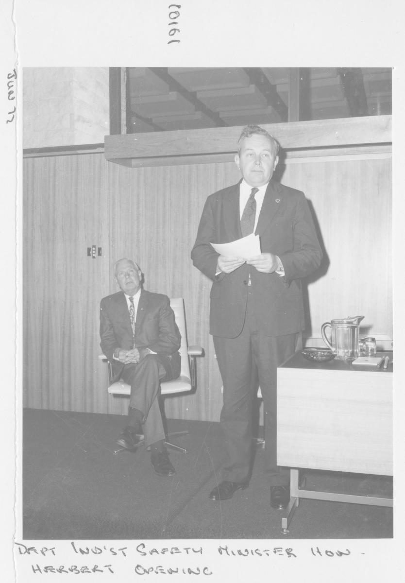 Industrial Safety Conference 1972 Opening, Executive Building - Minister for Labour and Tourism, the Hon John Desmond Herbert - Brisbane, June 1972