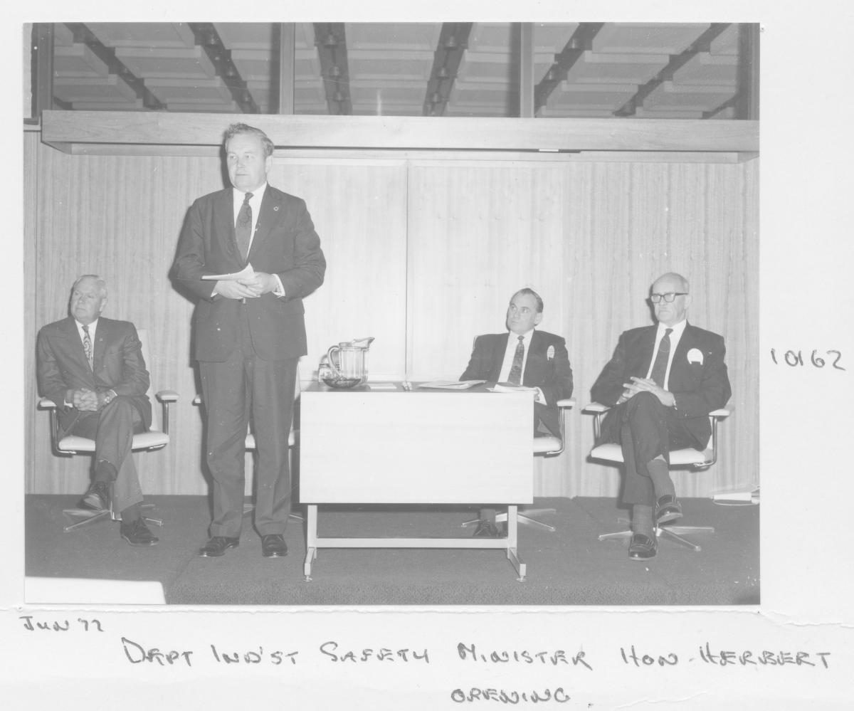 Industrial Safety Conference 1972 Opening, Executive Building - Minister for Labour and Tourism, the Hon John Desmond Herbert - Brisbane, June 1972