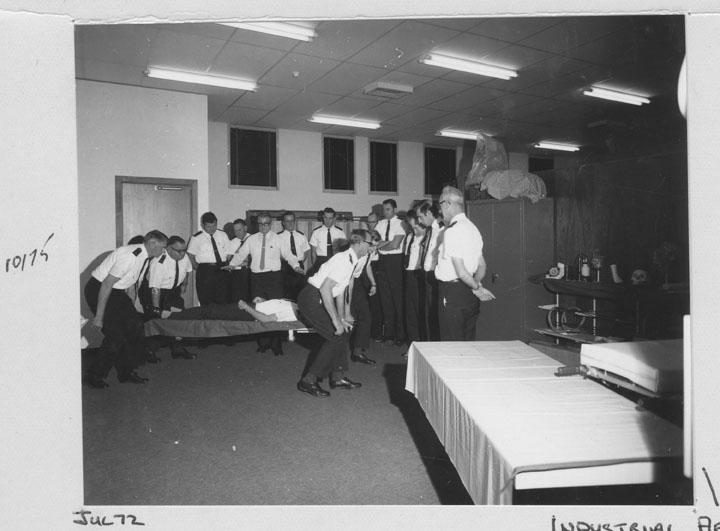 Queensland Ambulance Transport Service (QATB) Field Officers carrying out manual handling training - Brisbane, July 1972