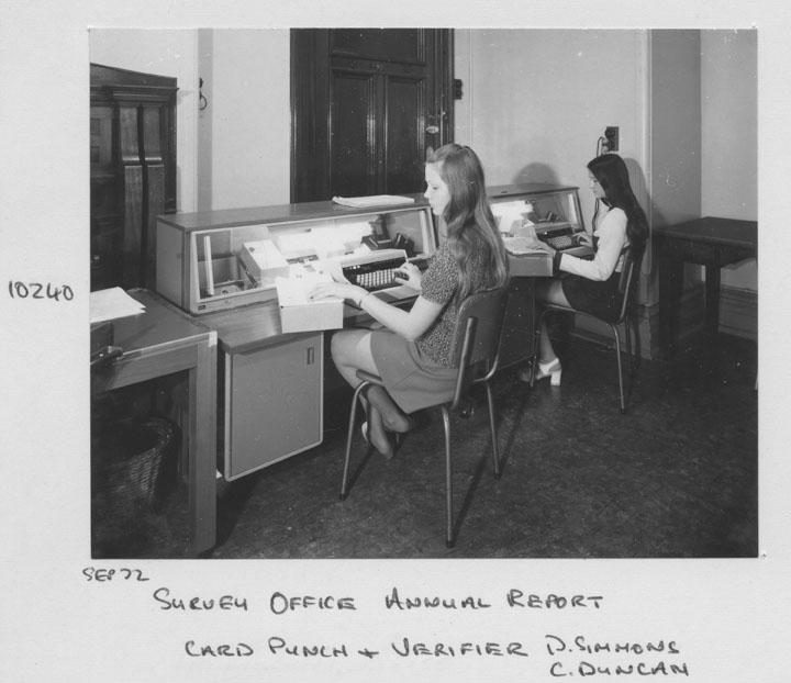 Survey Office (Annual Report) card punch and verifier, operators P Simmons and C Duncan - Brisbane, September 1972