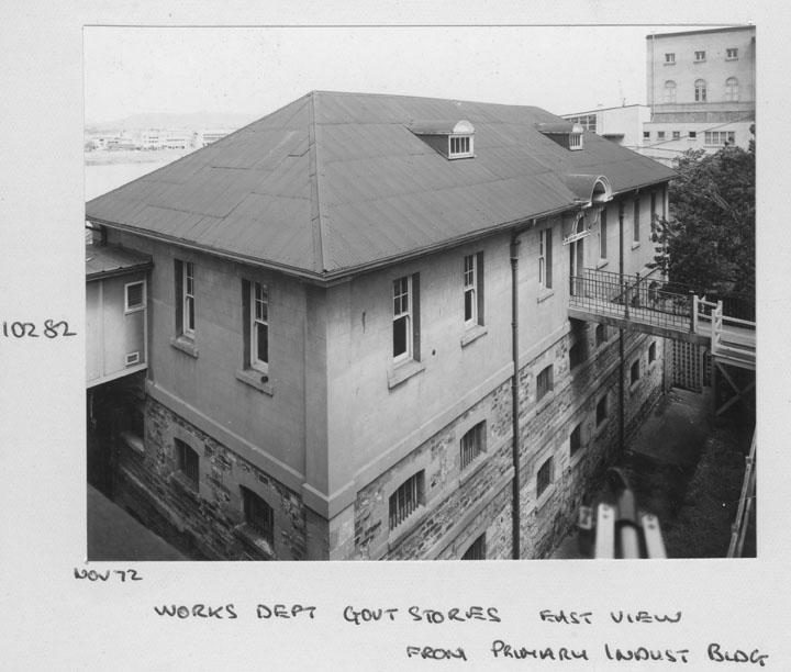 Old Government Stores building East view, from the Primary Industries building - Brisbane, November 1972