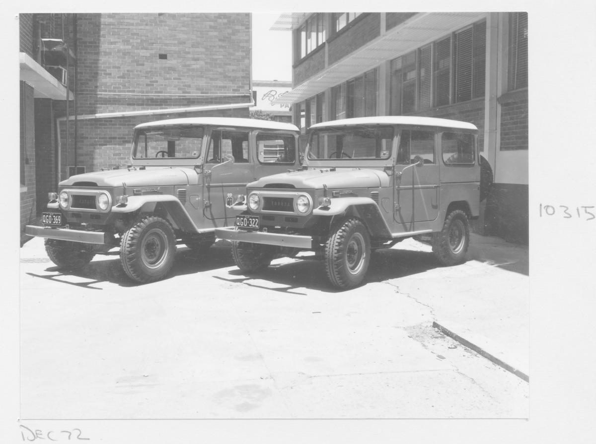 Survey Office Toyota vehicles for field work - Brisbane, December 1972