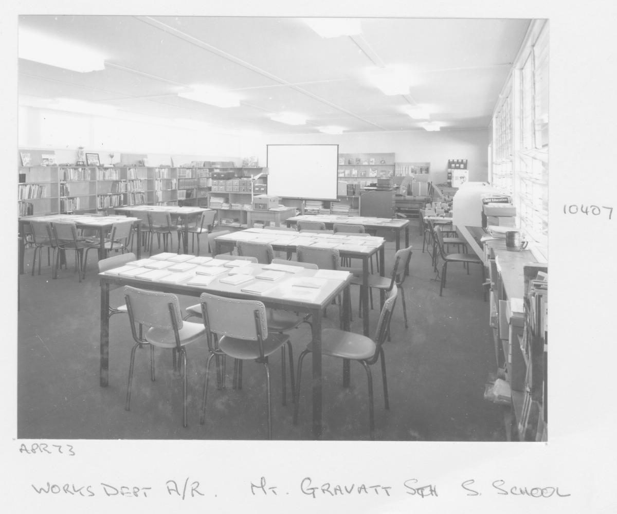 Interior of Mount Gravatt South State School library - Brisbane, April 1973