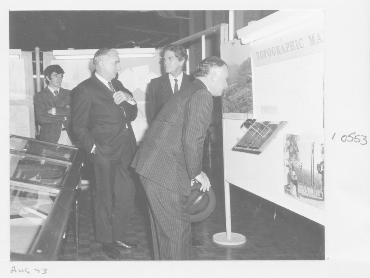 The Governor of Queensland, Sir Colin Hannah, at a Survey Office display - Brisbane, August 1973