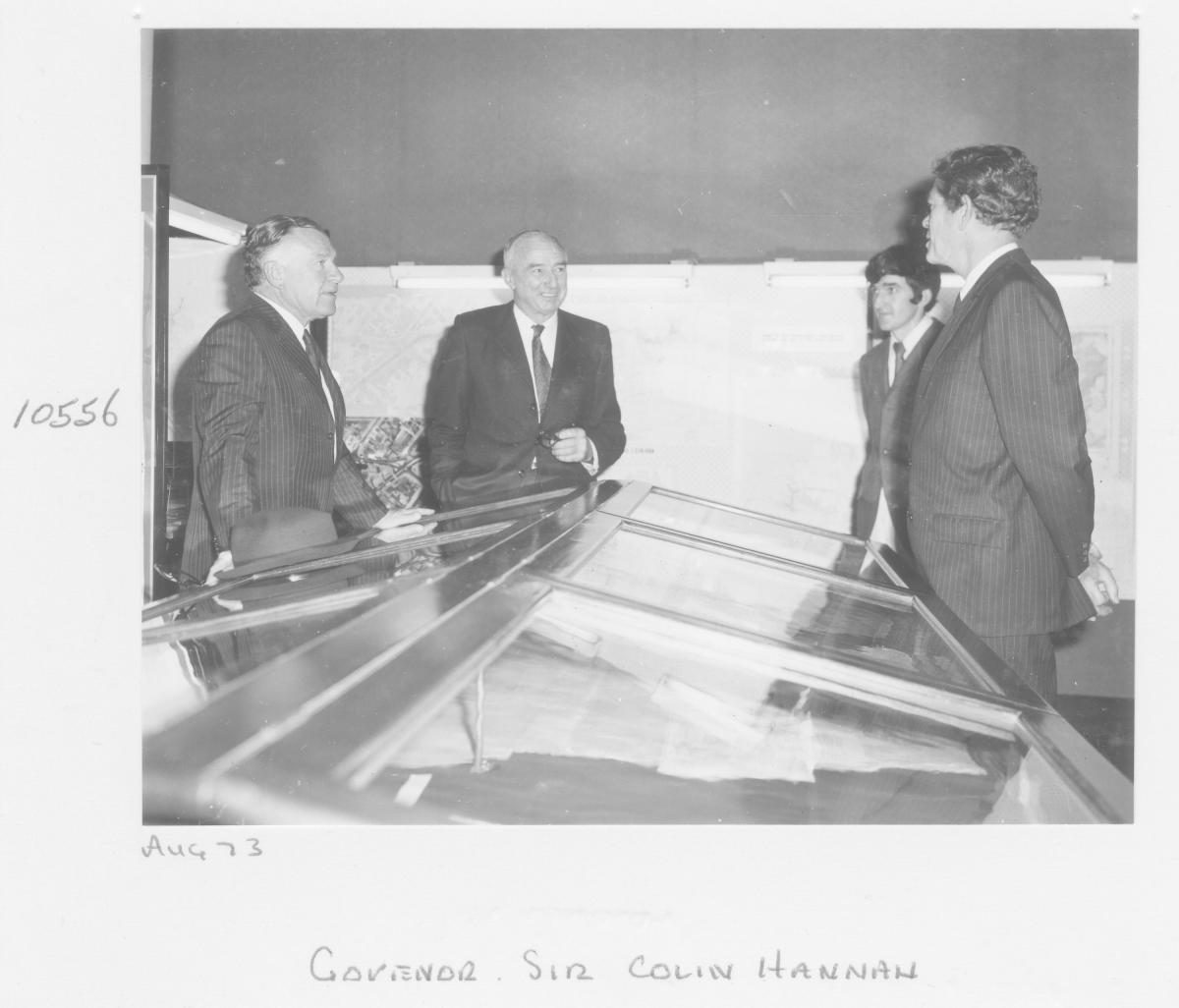 The Governor of Queensland, Sir Colin Hannah, at a Survey Office display - Brisbane, August 1973