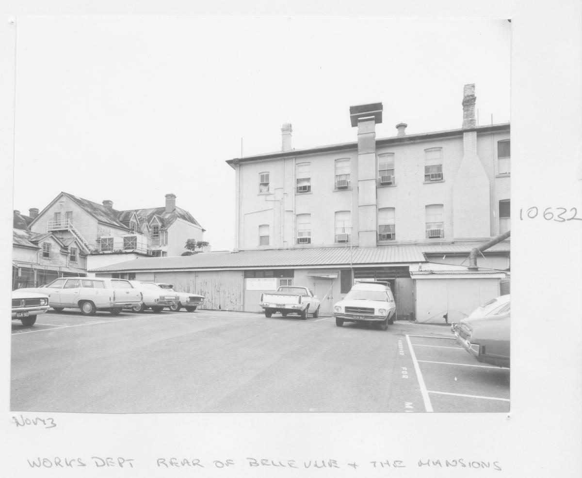 Rear of Bellevue and The Mansions buildings - Brisbane, November 1973
