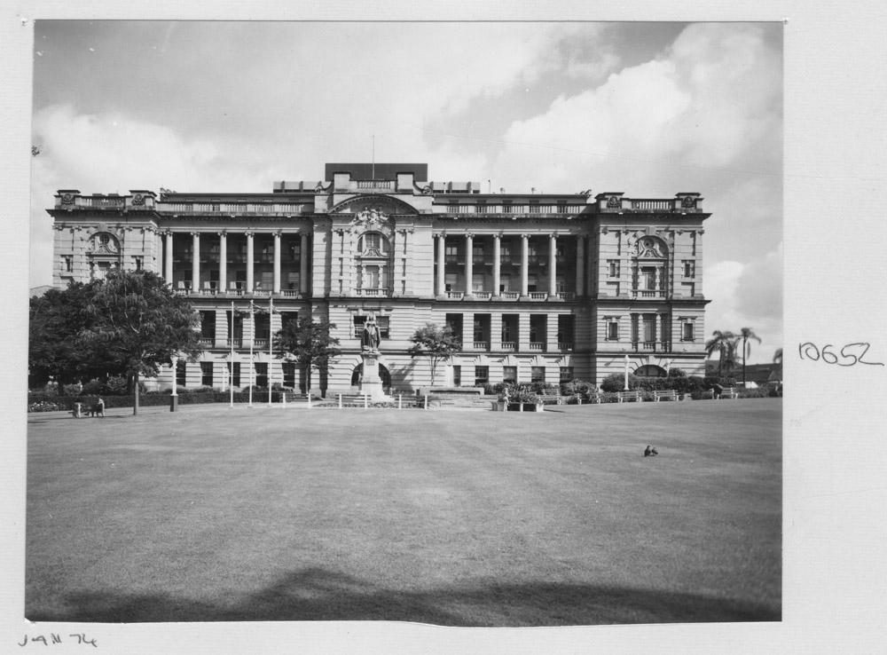 Front view of the Works Department Lands Administration building, from Queen's Park - Brisbane, January 1974