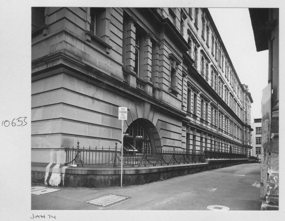 View of the Works Department Lands Administration building, from Stephen's Lane - Brisbane, January 1974
