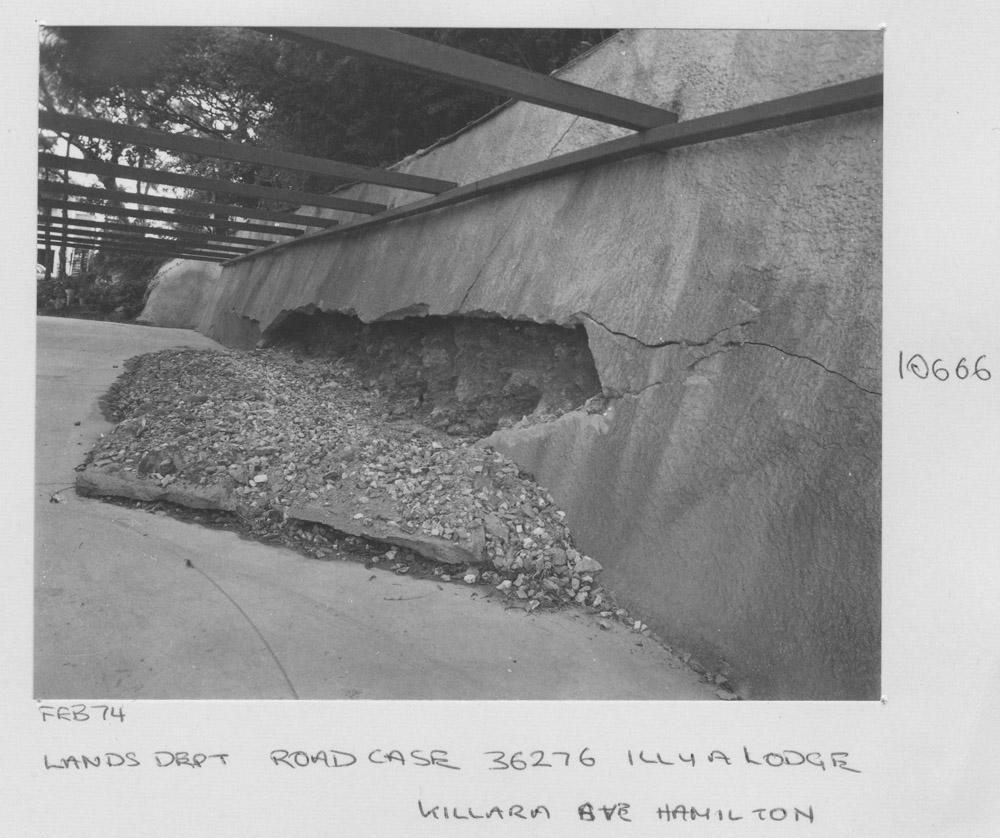 Lands Department Road Case 36276, part collapse of wall at Illya Lodge, Hamilton - Brisbane, February 1974