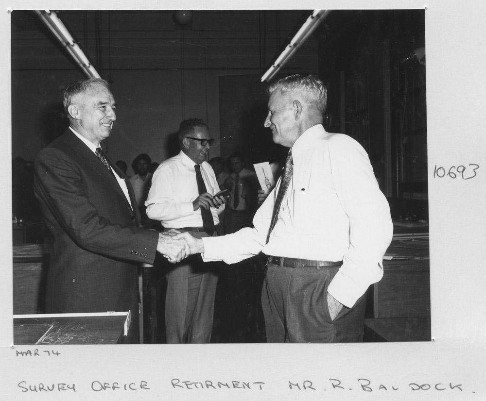 Retirement of Mr R Baldock from the Survey Office - Brisbane, March 1974
