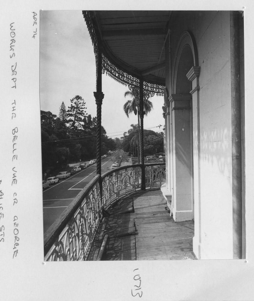 Section of the verandah of the Bellevue Hotel, corner of George and Alice streets - Brisbane, April 1974