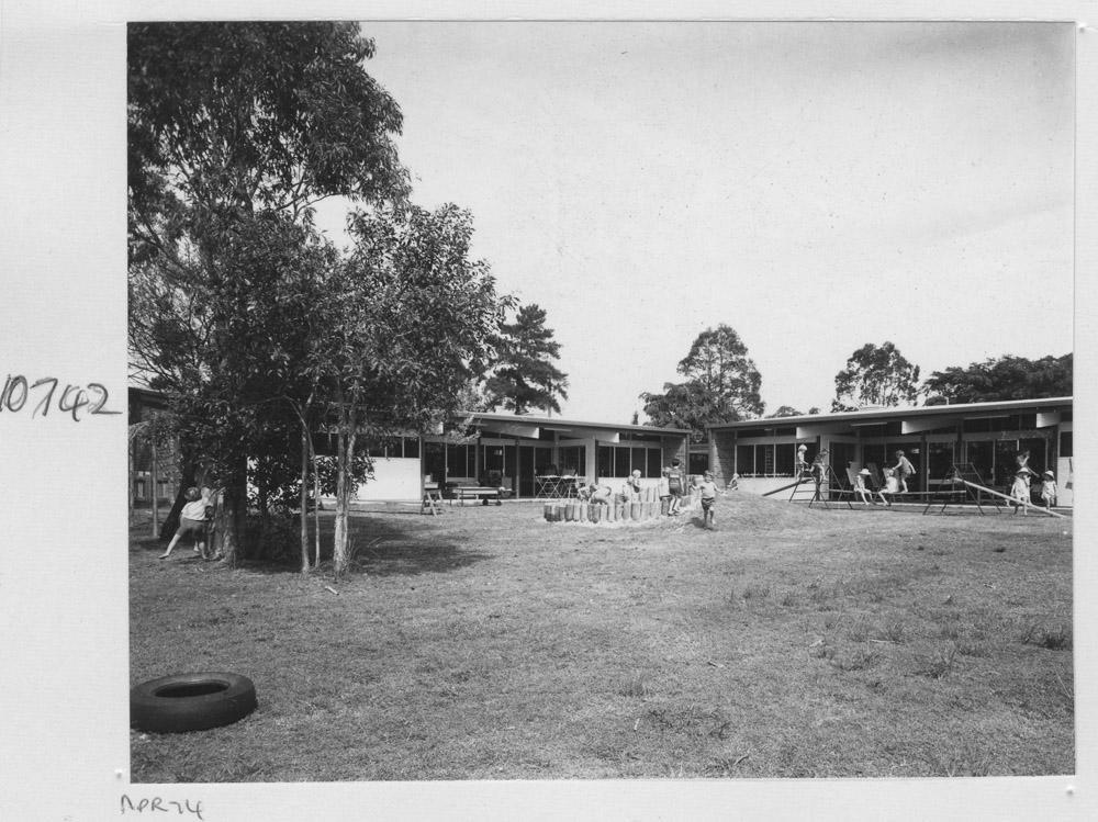 Children in playground at Brighton Preschool - Brisbane, April 1974