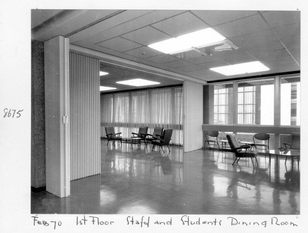 Staff and students dining room, first floor, Dental College, Brisbane, February 1970