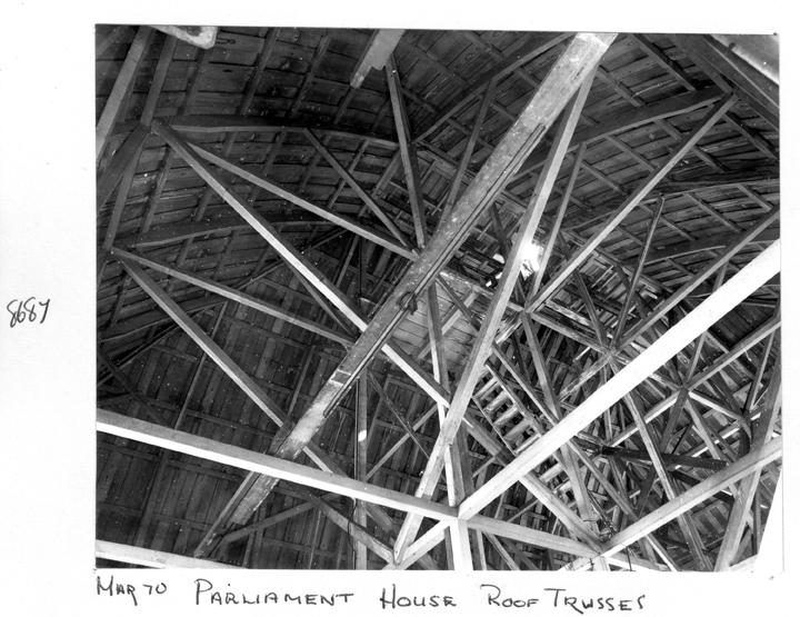 Roof trusses, Parliament House, Brisbane, March 1970