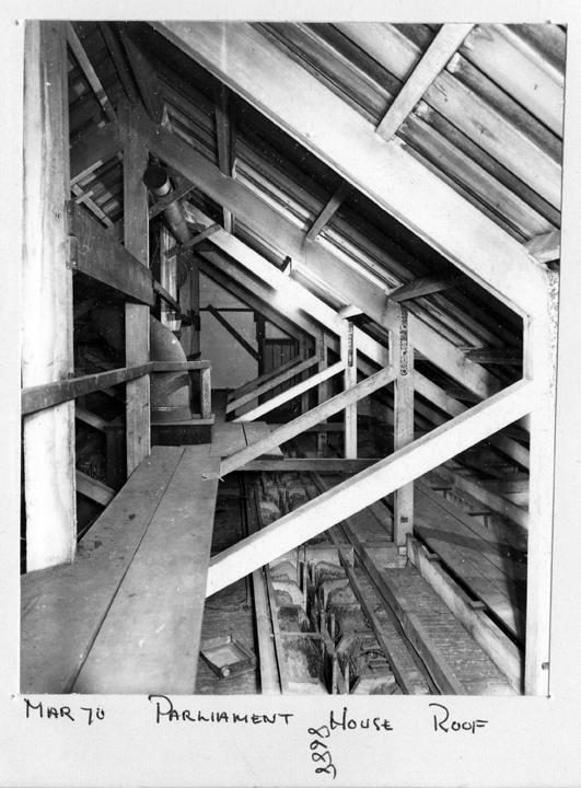 Roof trusses, Parliament House, Brisbane, March 1970