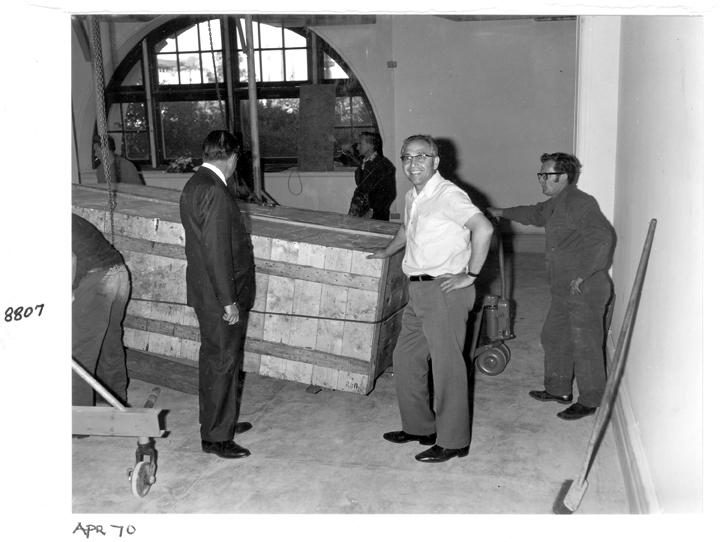 Crates inside the Camera Room, Executive Building, Brisbane, April 1970