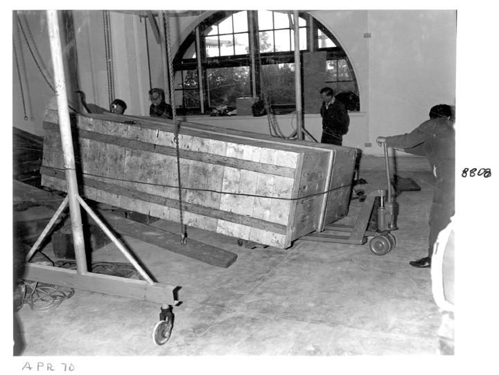 Crates inside the Camera Room, Executive Building, Brisbane, April 1970