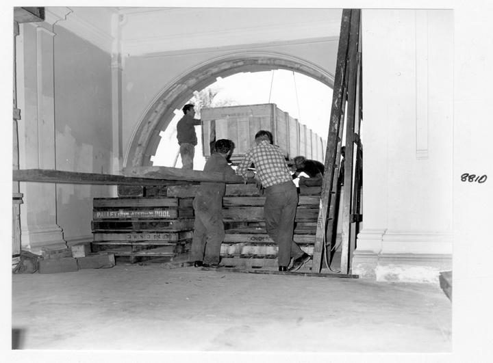 Crates inside the Camera Room, Executive Building, Brisbane, April 1970