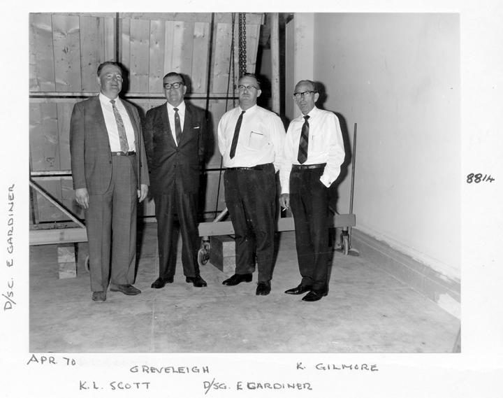 K L Scott, G Reveleigh, D/SG E Gardiner, K Gilmore in the Camera Room, Executive Building, Brisbane, April 1970