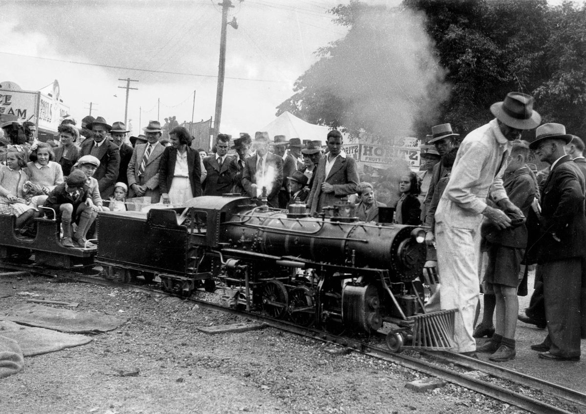 Children enjoying a ride on the miniature railway at the Brisbane Ekka in 1948