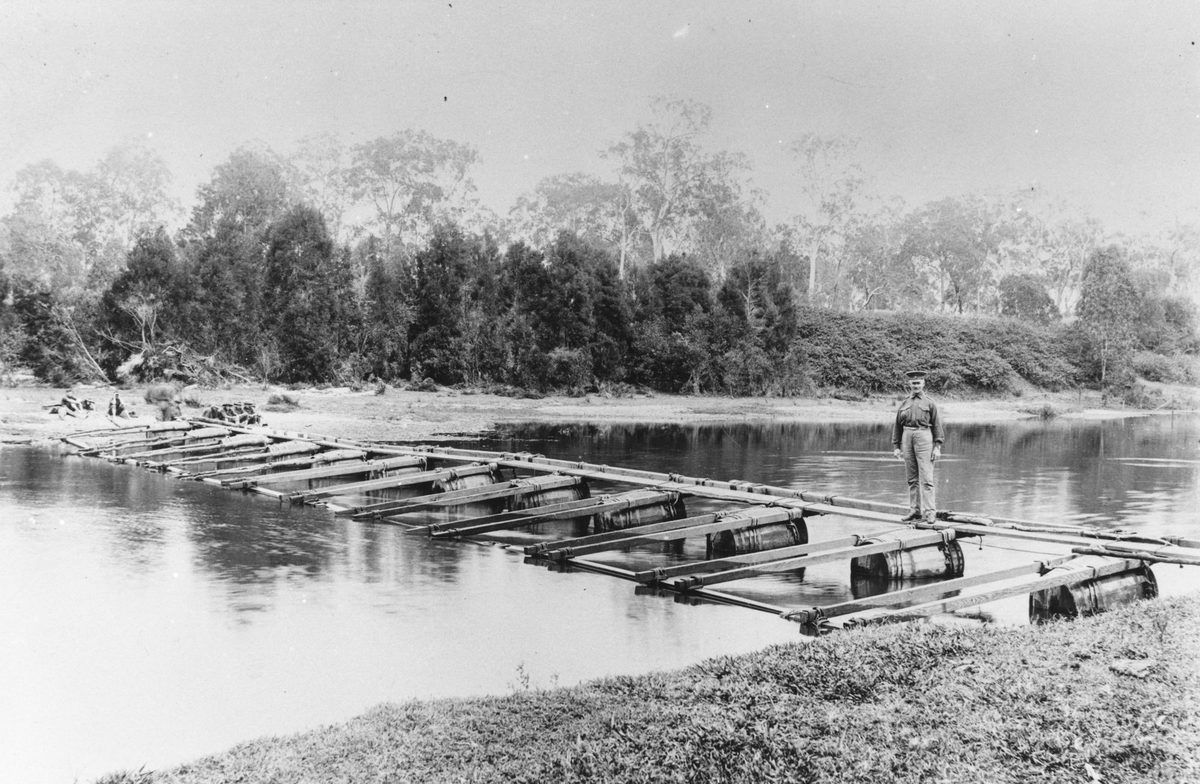 Bridge building at the Royal Australian Engineers camp at Enoggera, Brisbane
