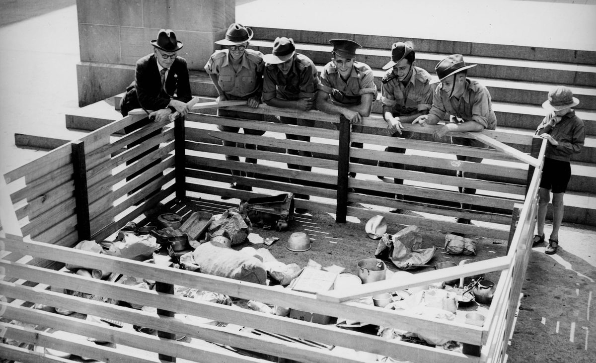 Pen for scrap aluminium donations to the war cause, Brisbane, 1942