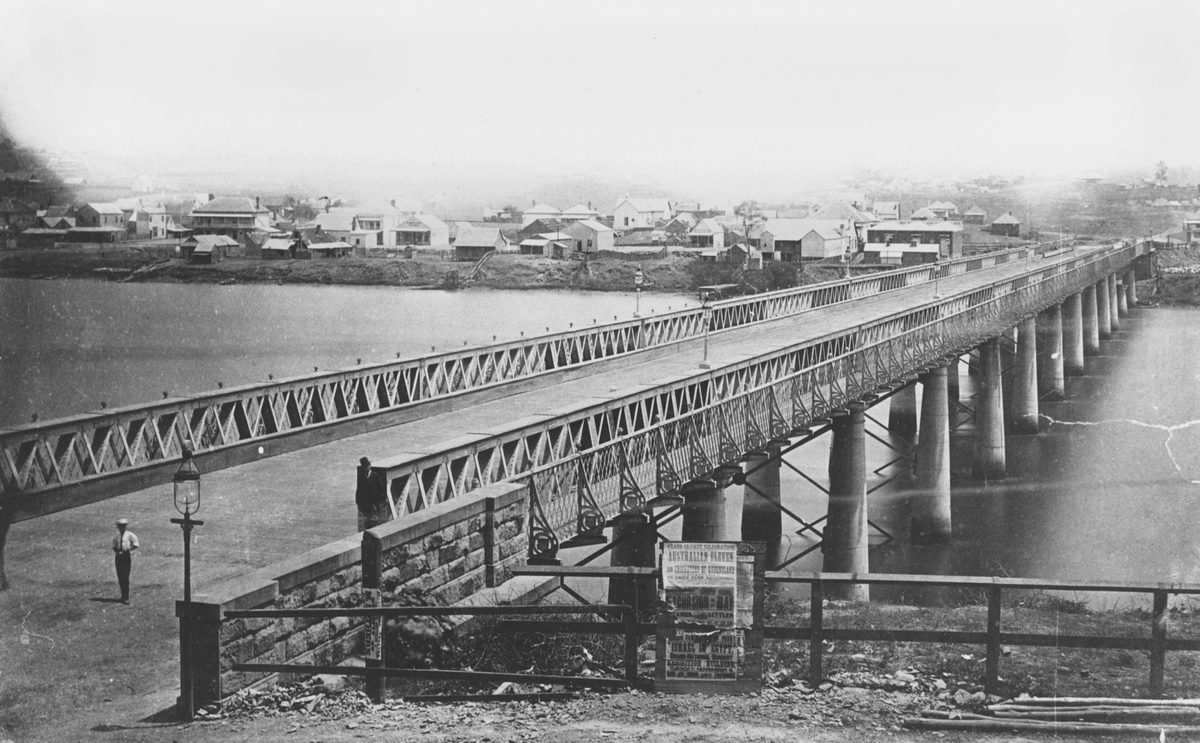 First permanent bridge crossing the Brisbane River from South Brisbane to Queen Street, 1879