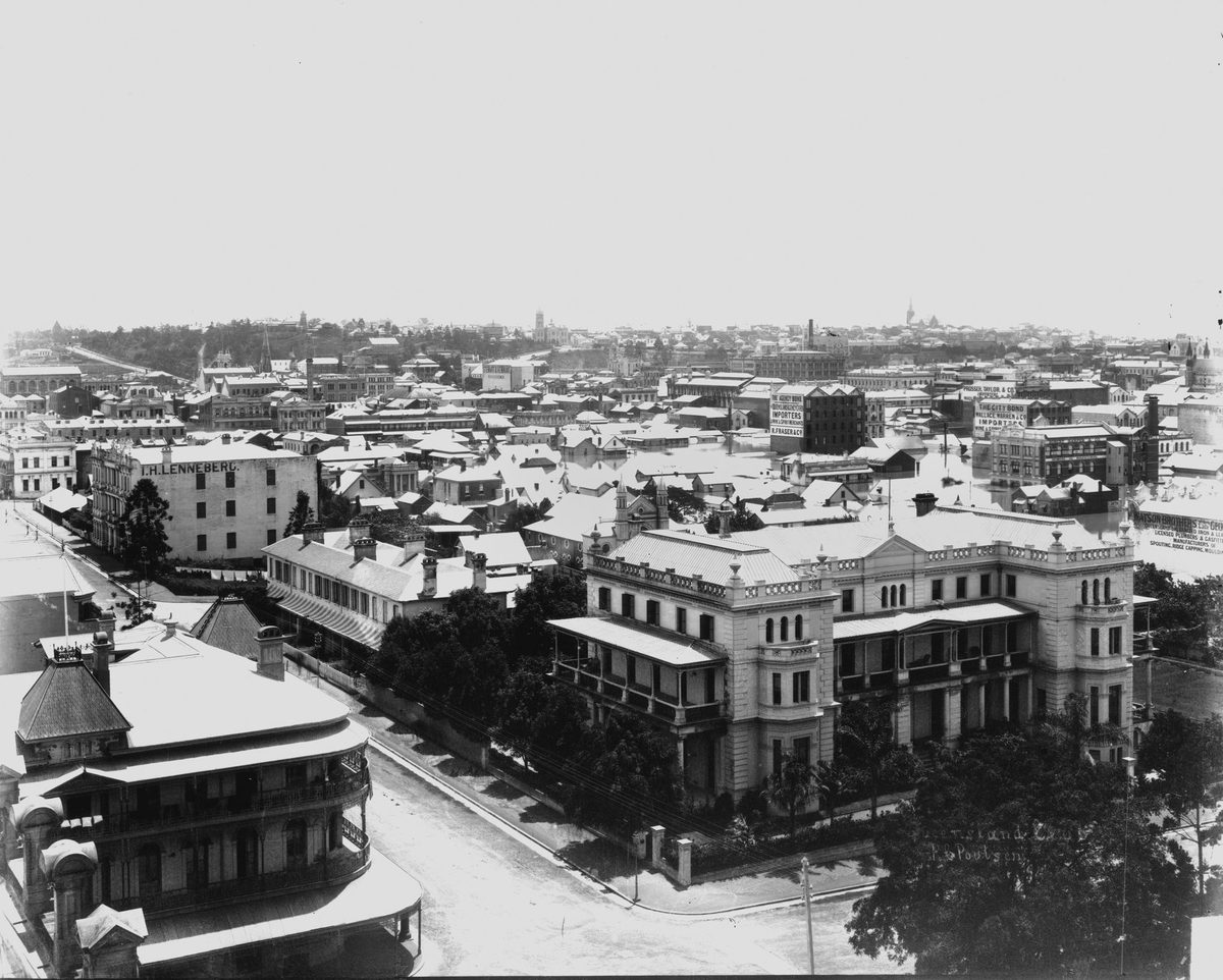 View over Brisbane during the floods of 1893