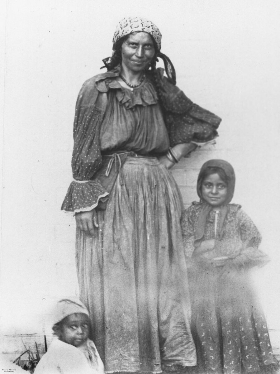 Gypsy woman and two young children, Annerley, 1907