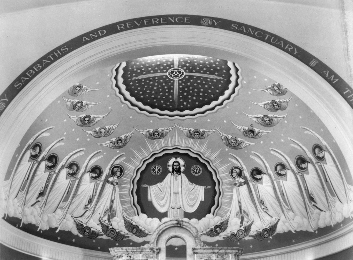 Details of the competed fresco at St Joeph's Church, Kangaroo Point, Brisbane