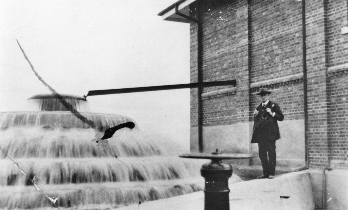 John Peart beside the aerator at Mount Crosby Pumping Station, Queensland