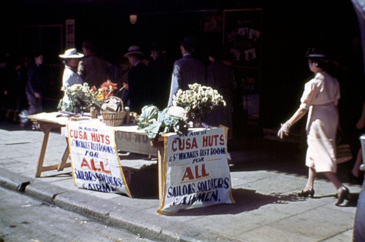Patriotic display for the war effort on Queen Street, Brisbane, 1942