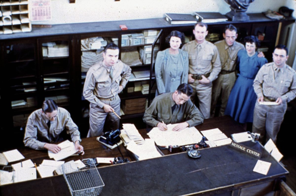 Signal office staff at base section number 3 headquarters at Somerville House in Brisbane, 1942