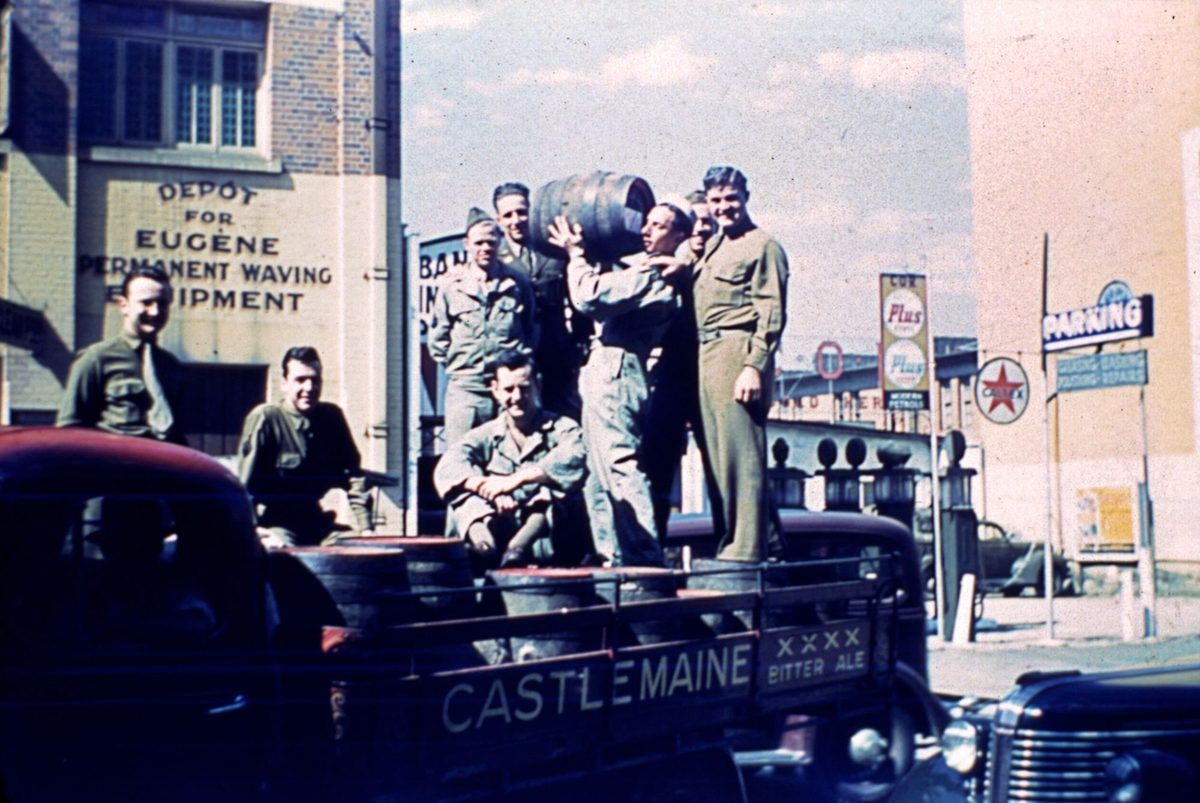 American G.I.s on the back of a Castlemaine Brewery truck in Charlotte Street, Brisbane, 1942