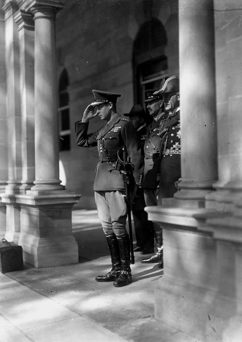 Edward, Prince of Wales, taking the salute at Parliament House, Brisbane in July 1920