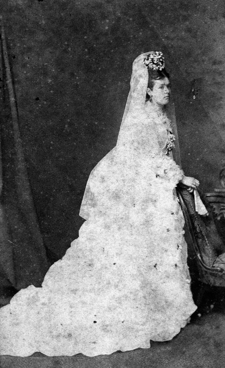 Mrs Montague Henry Stanley on her wedding day, 28th October 1874