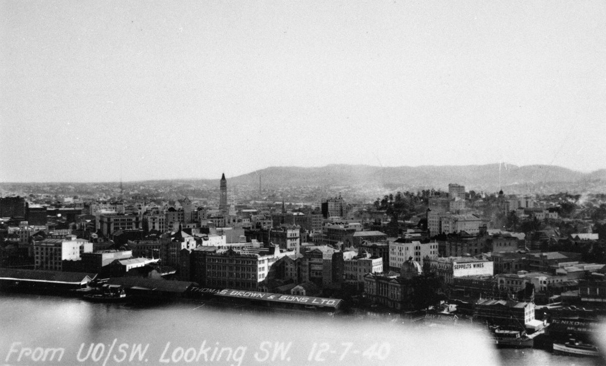 Circular Quay on the Brisbane River and the city behind, 1940