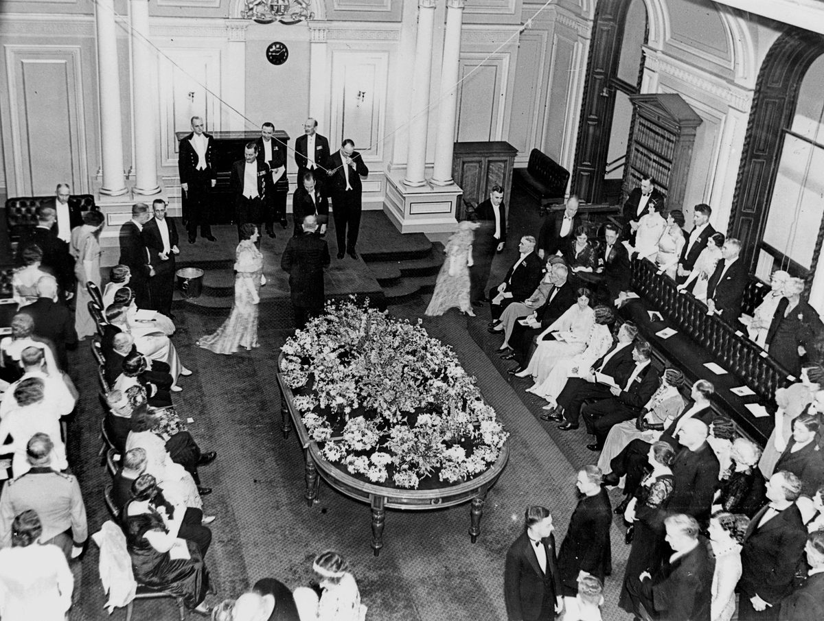 Prince Henry, Duke of Gloucester, receiving guests at a State reception at Parliament House, Brisbane in December 1934