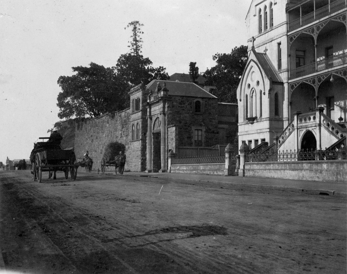 Horse drawn carts passing along Ann Street, Brisbane, 1914