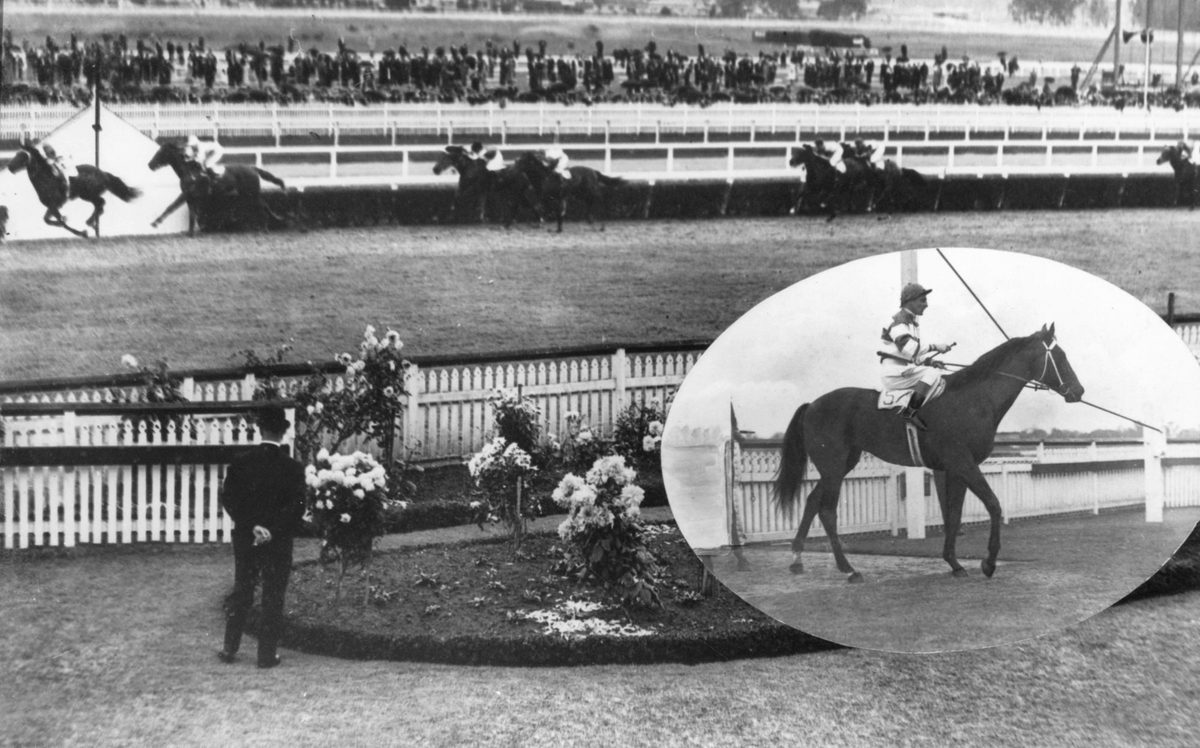 Finish of the Sire's Produce Stakes race at a Queensland Turf Club meeting, 1936