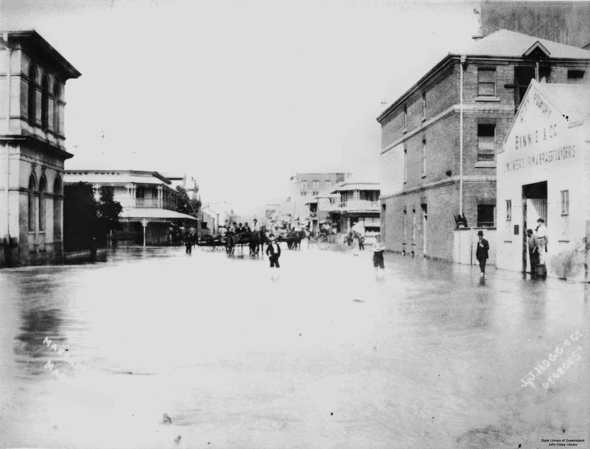 Margaret Street, Brisbane, during the 1890 flood