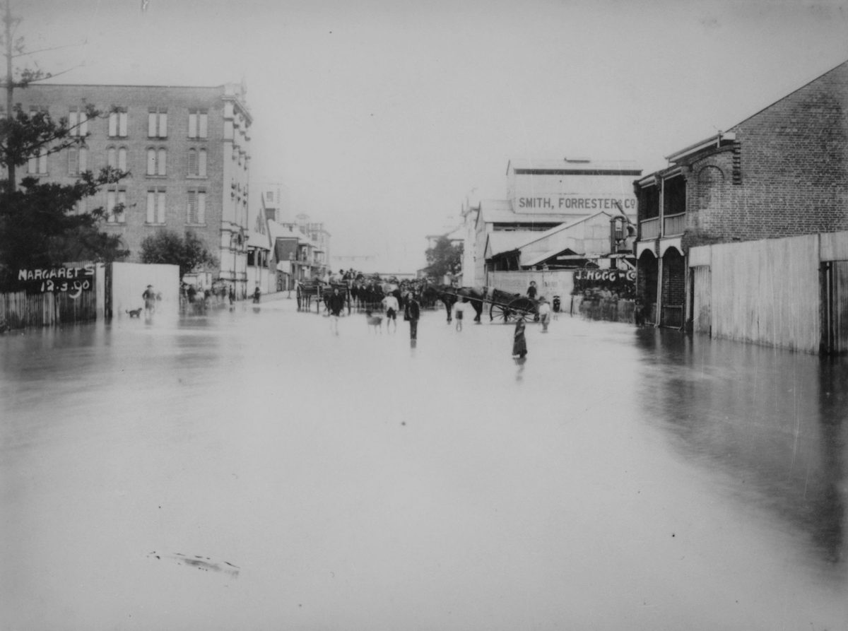 Margaret Street under floodwater, March 1890