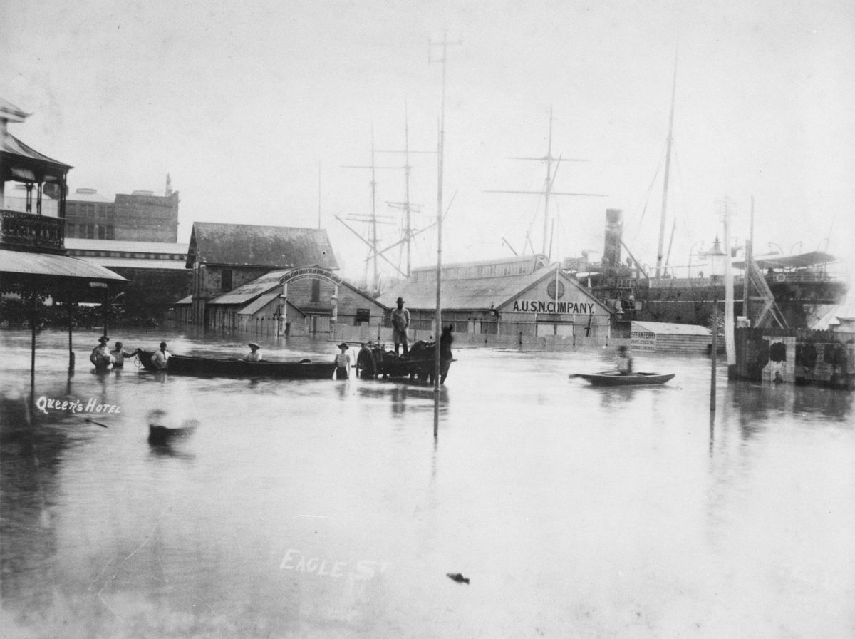 Eagle Street Brisbane in flood, 1890