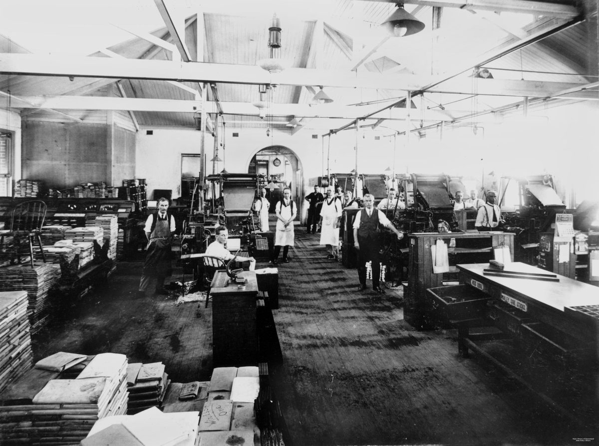 Linotype department, Government Printing Office, Brisbane, 1921