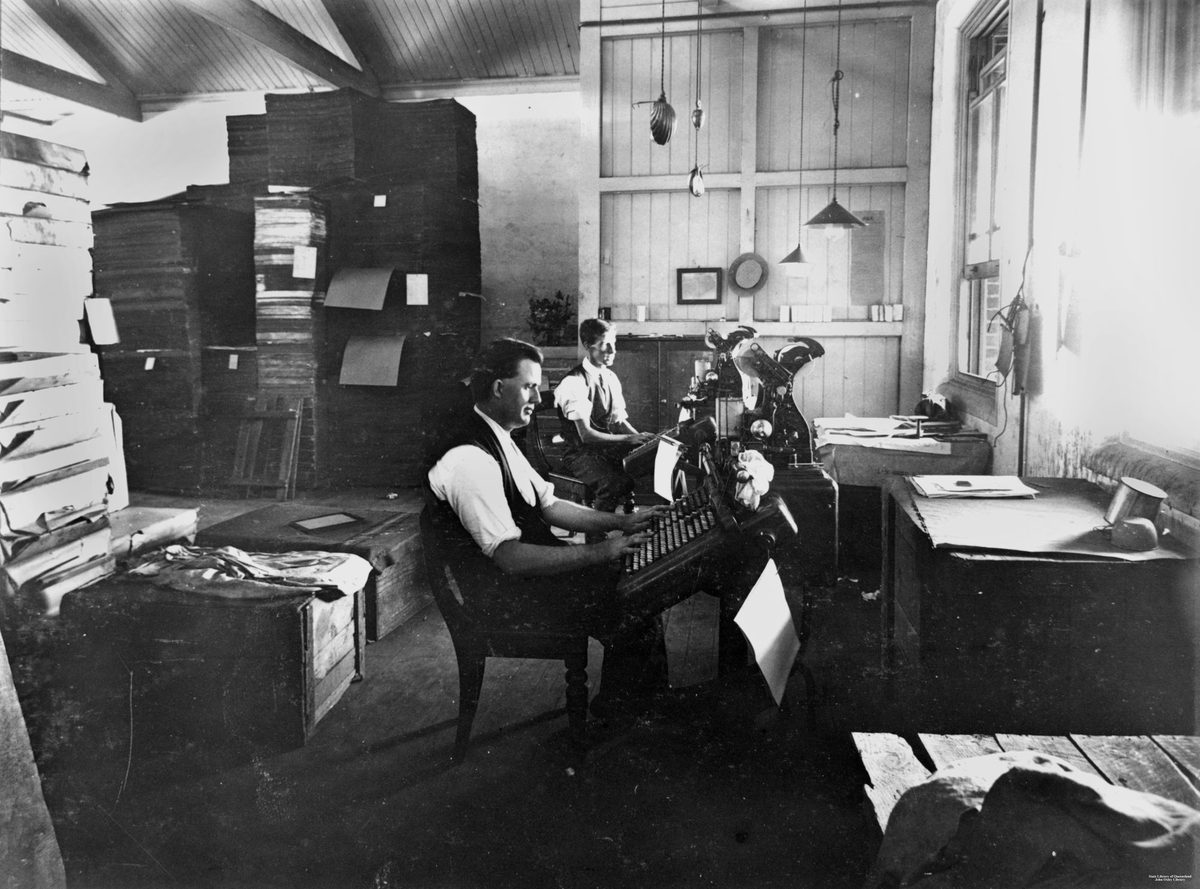 Monotype keyboard department, Government Printing Office, Brisbane, 1921