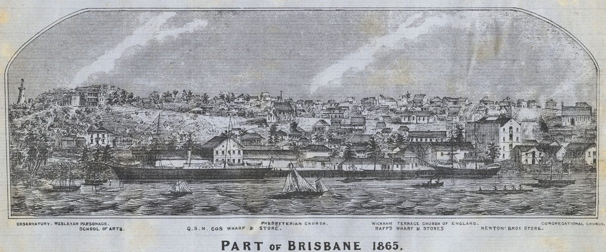 Part of an early panorama of the city of Brisbane, 1865
