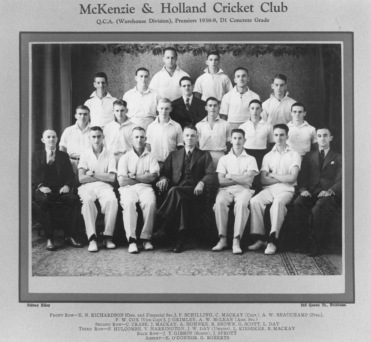 McKenzie & Holland Cricket Club, Brisbane, 1938