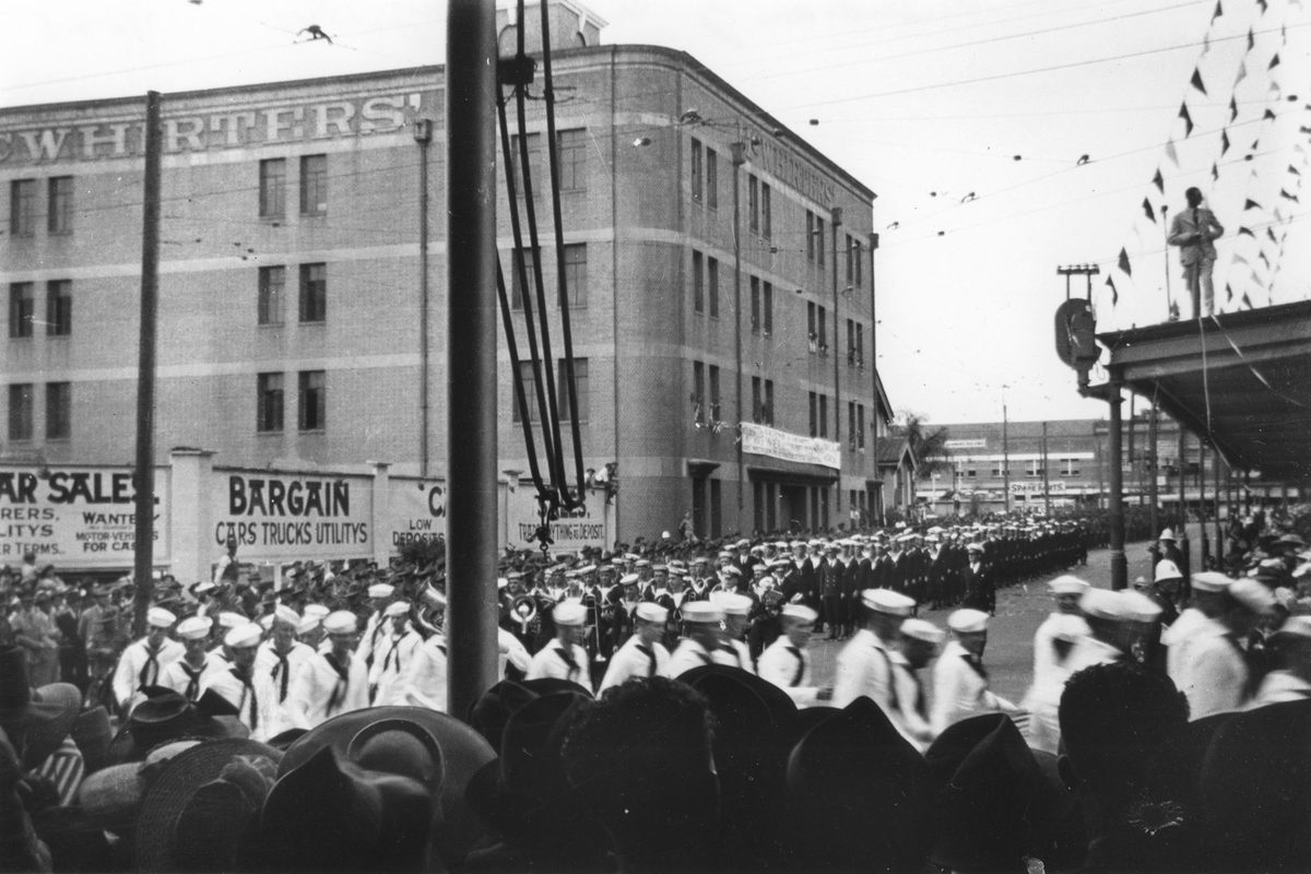 Sailors of the U.S. Navy on parade in Brisbane during a goodwill visit, 1941